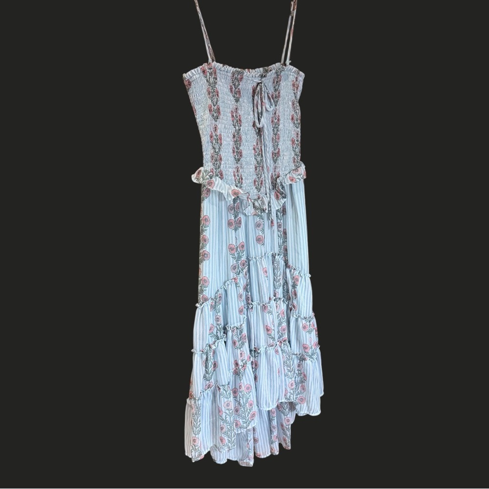 FREE PEOPLE Alejandra Midi Dress Soft Blue Combo Floral Drop waist tiered M - Picture 8 of 16